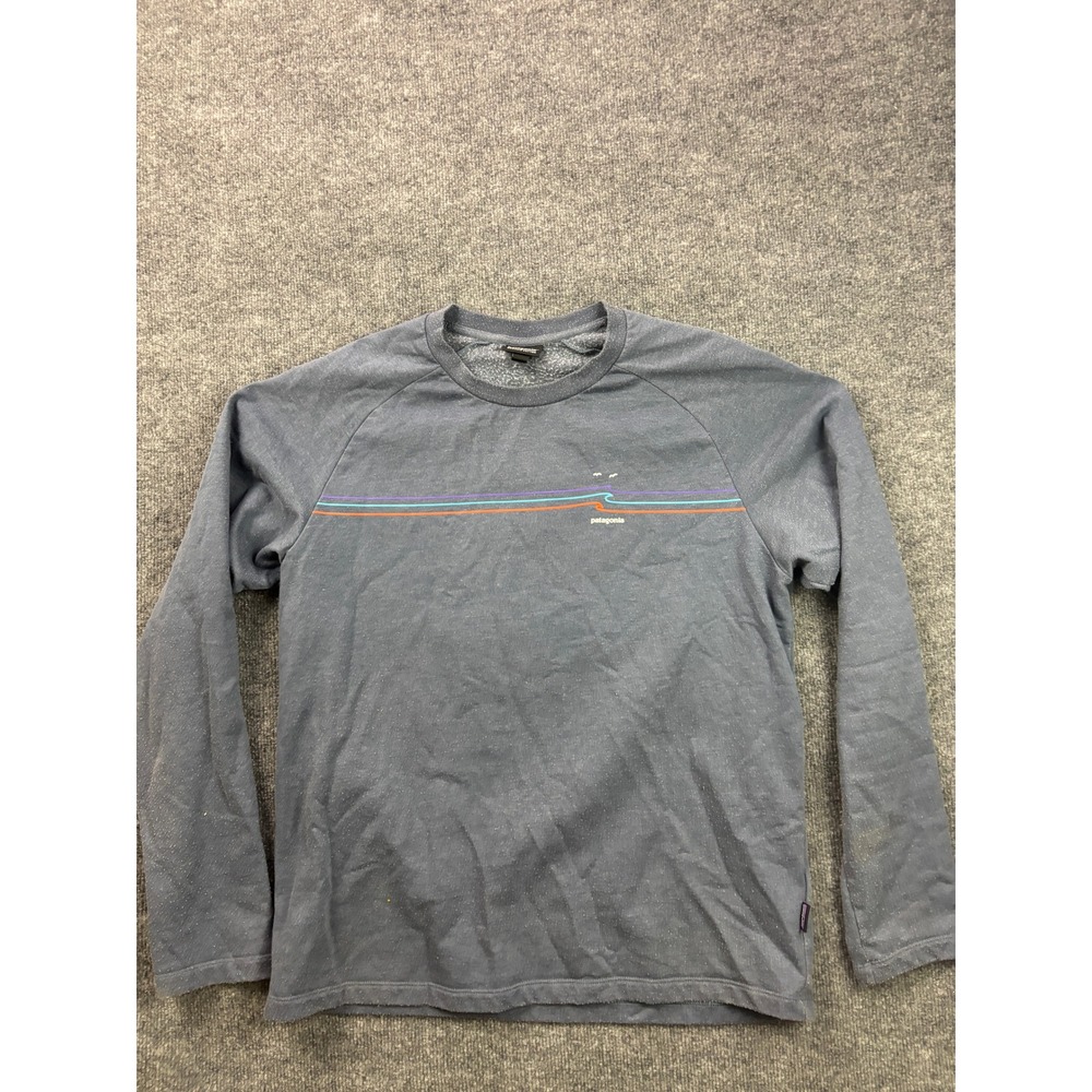 Patagonia Sweatshirt Mens Large Blue Graphic Organic Cotton Fleece Raglan